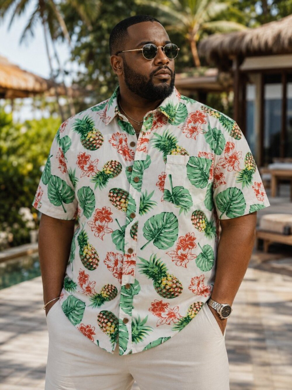 MBX Premium Goods Hawaiian Camp Shirt XL Tropical Pineapple Floral Button Up